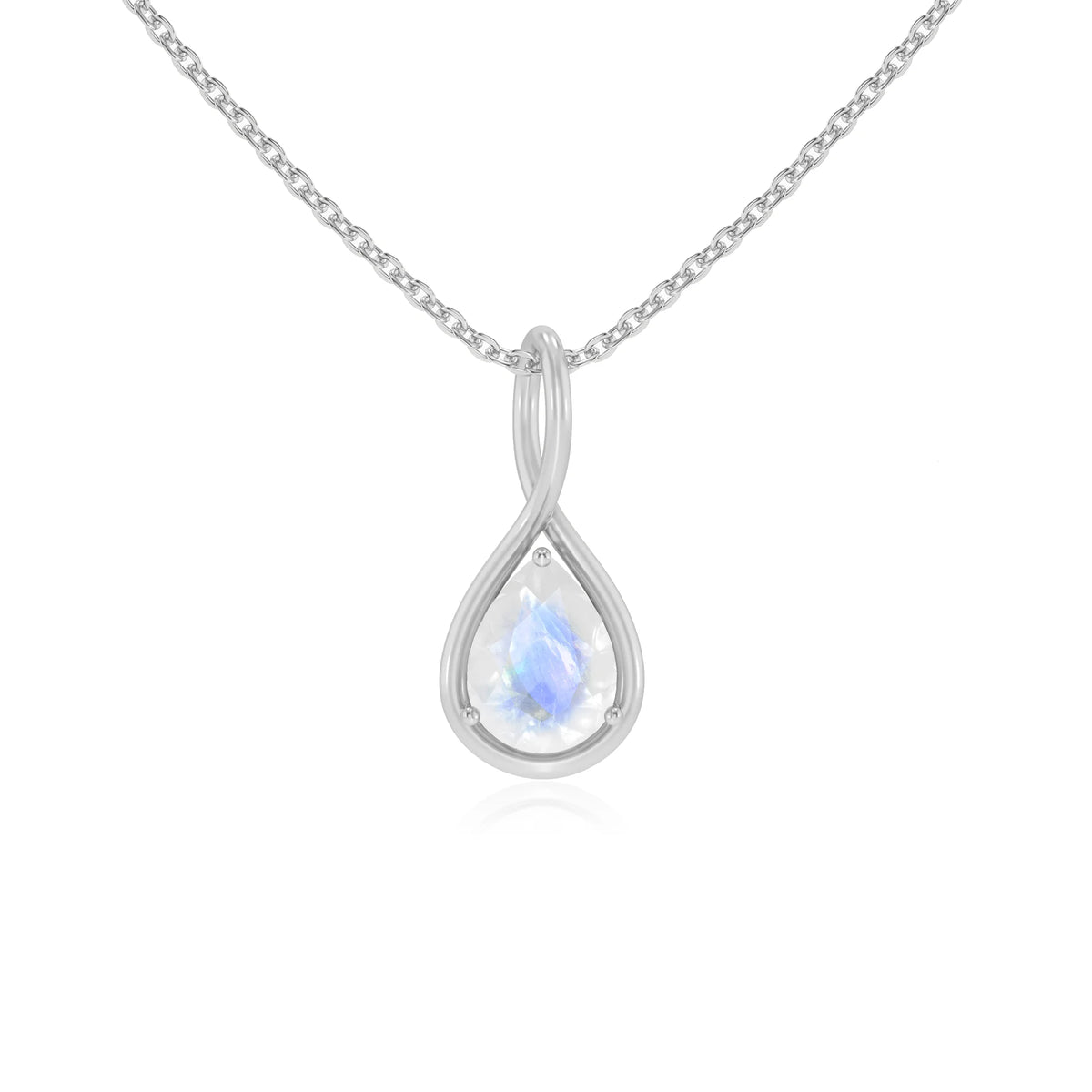 natural rainbow-moonstone pear solitaire necklaces in platinum 