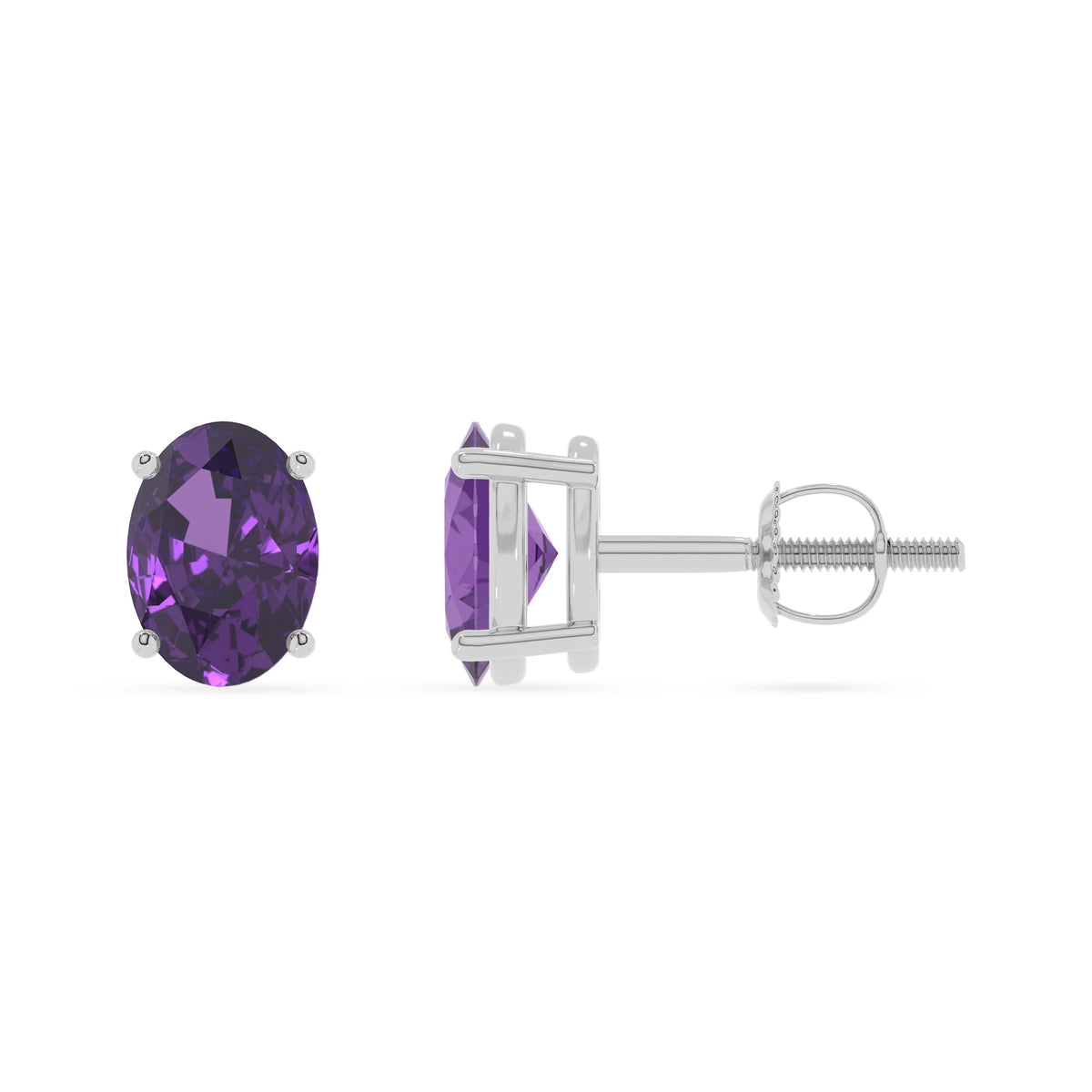 lab grown amethyst oval stud earrings in sterling silver 