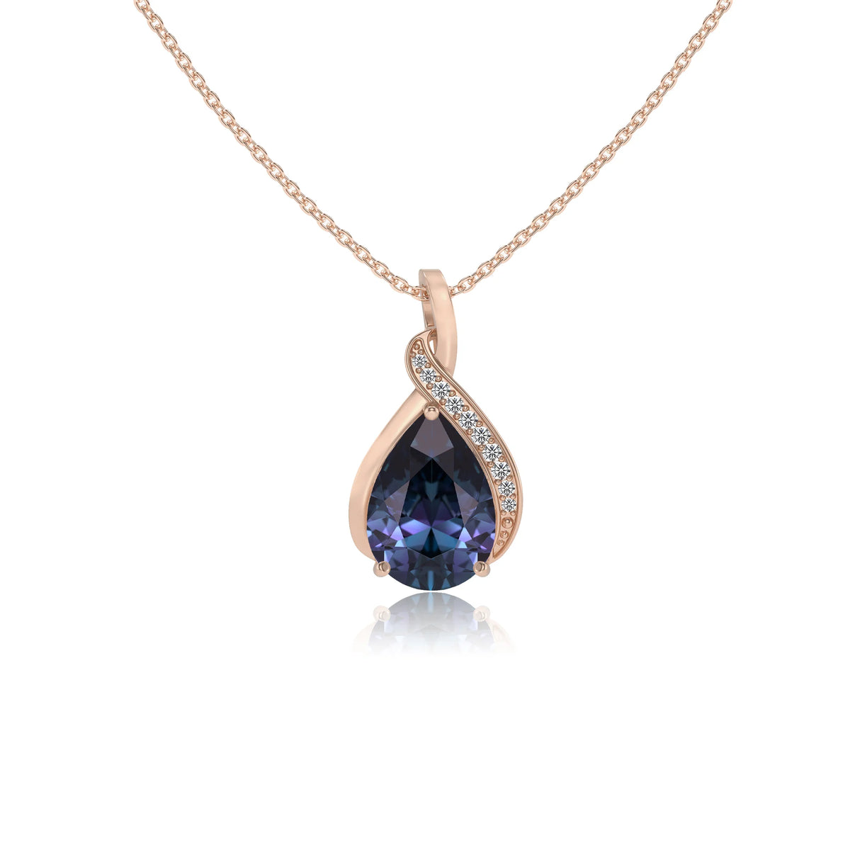 lab grown alexandrite pear solitaire necklaces in rose gold 