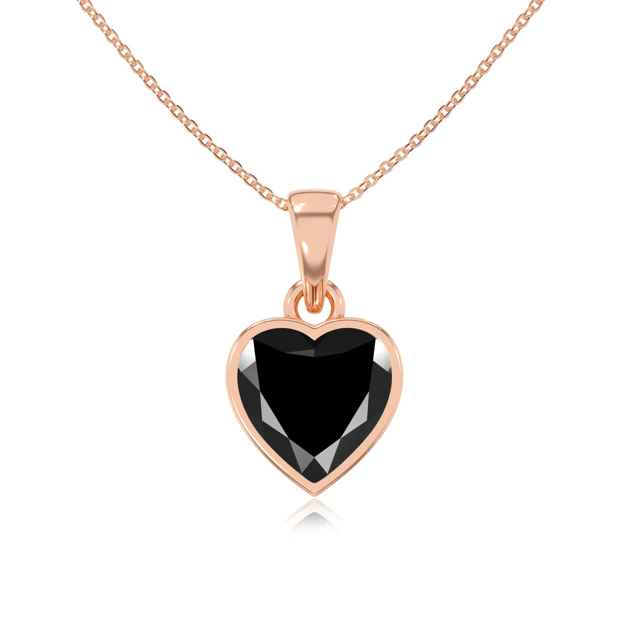 natural black-onyx heart solitaire necklaces in rose gold 