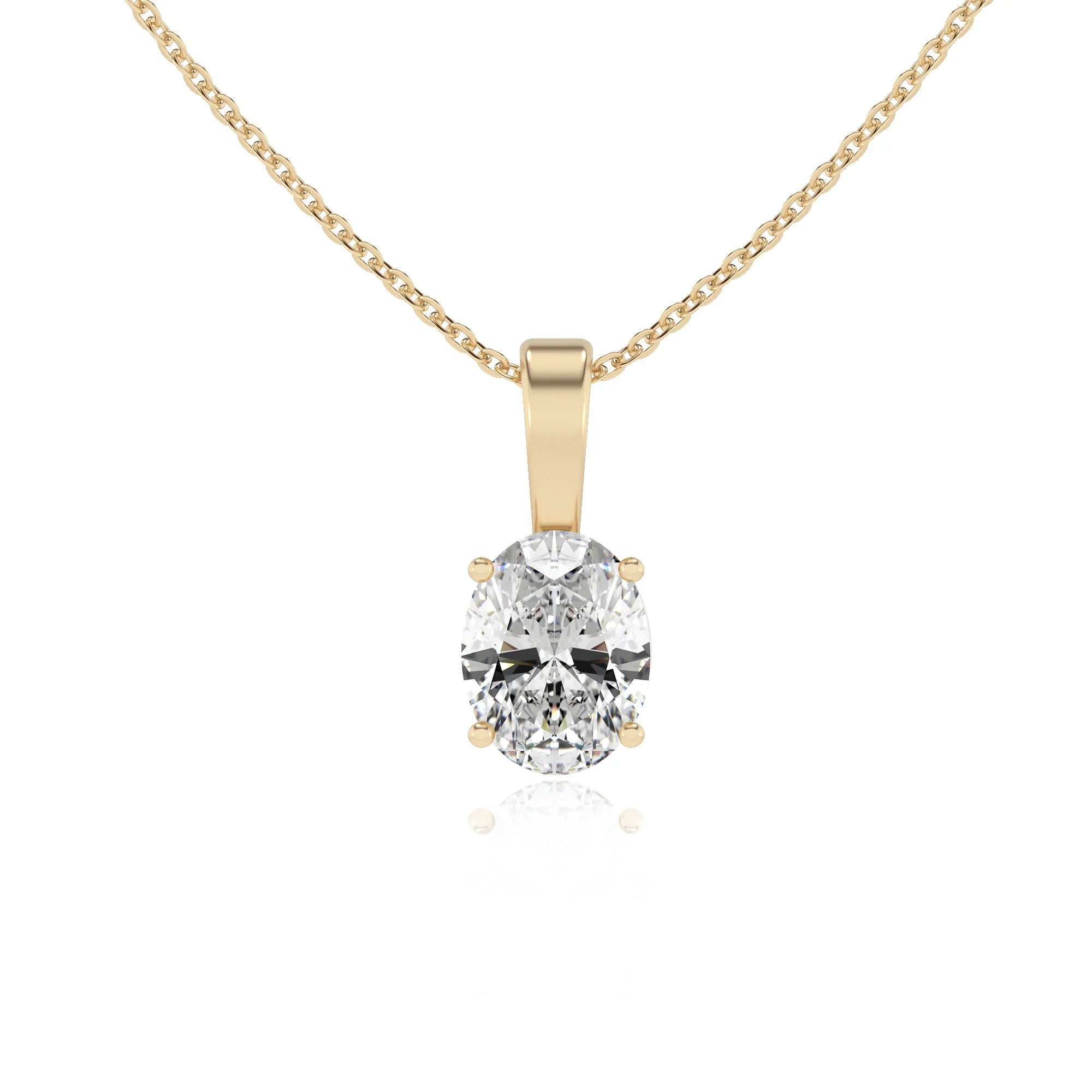 lab grown moissanite oval solitaire necklaces in yellow gold 