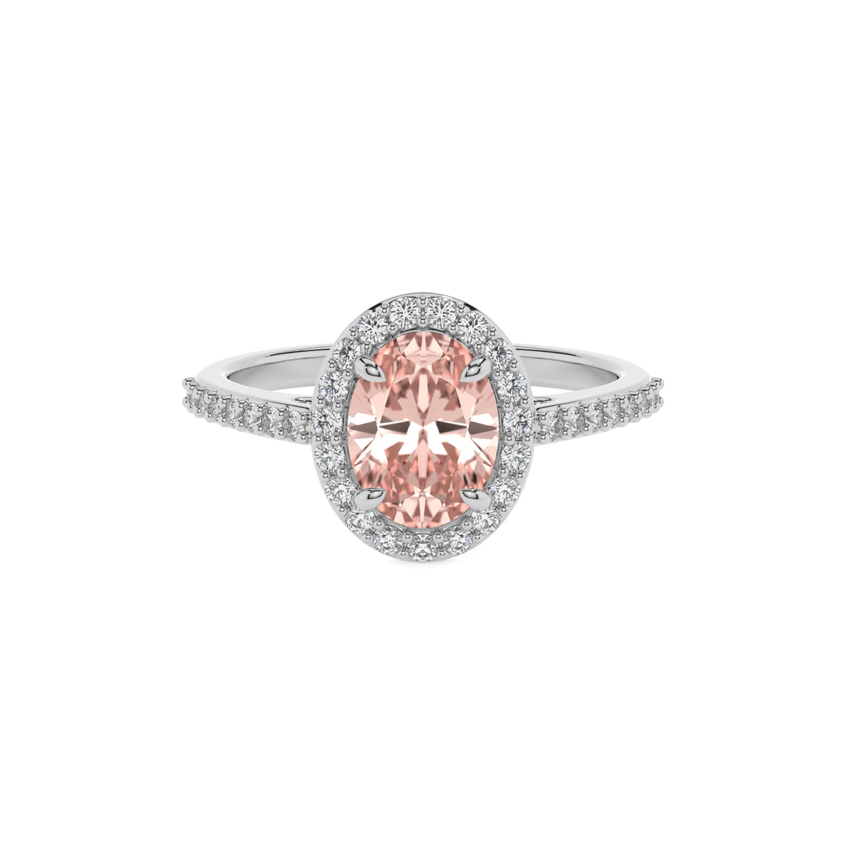 lab grown morganite oval solitaire rings in white gold 