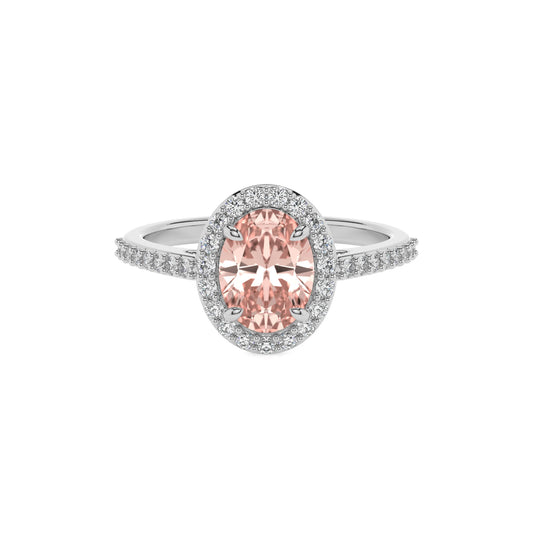 lab grown morganite oval solitaire rings in white gold 