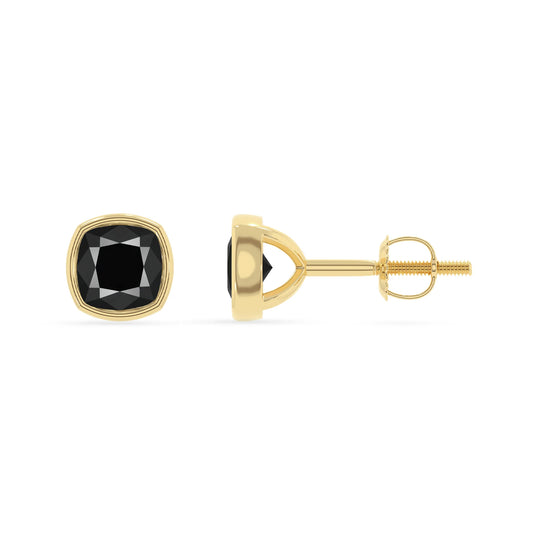 natural black onyx cushion stud earrings in yellow gold 