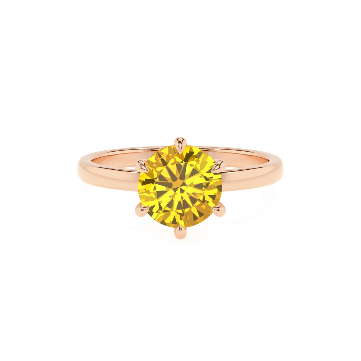 lab grown yellow-sapphire round solitaire rings in rose gold 