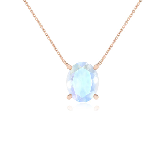 natural rainbow-moonstone oval solitaire necklaces in rose gold 
