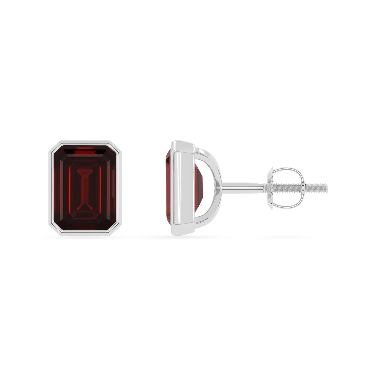 Natural Garnet Emerald-Cut Solitaire Stud Earrings