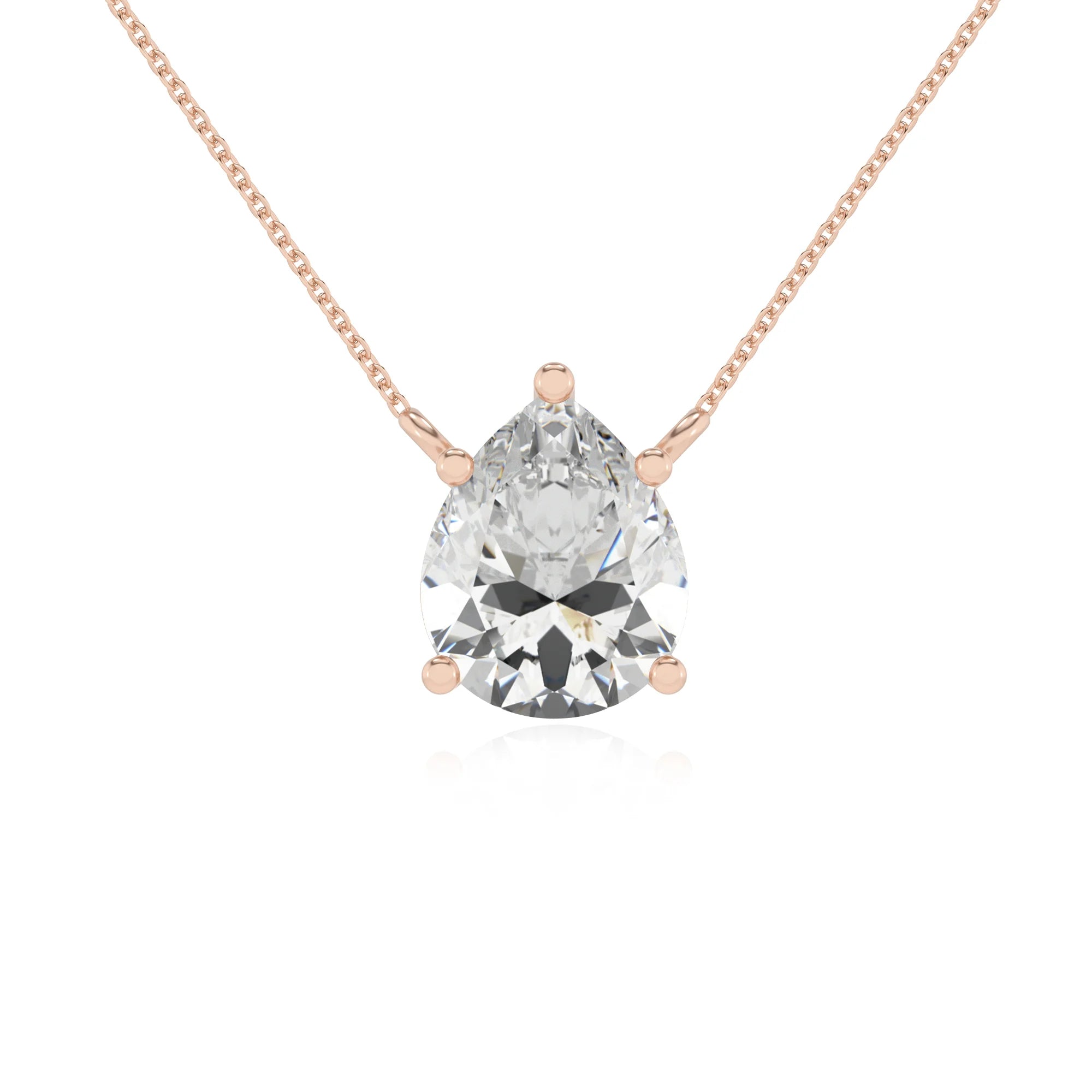 lab grown moissanite pear solitaire necklaces in rose gold 