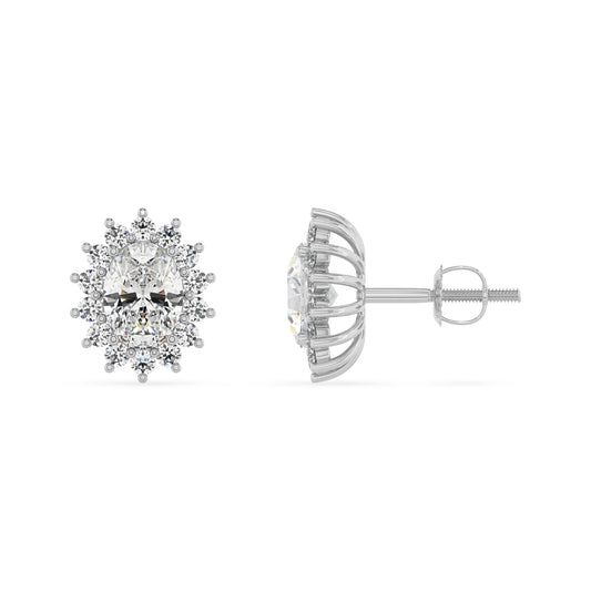 lab grown moissanite oval stud earrings in white gold 