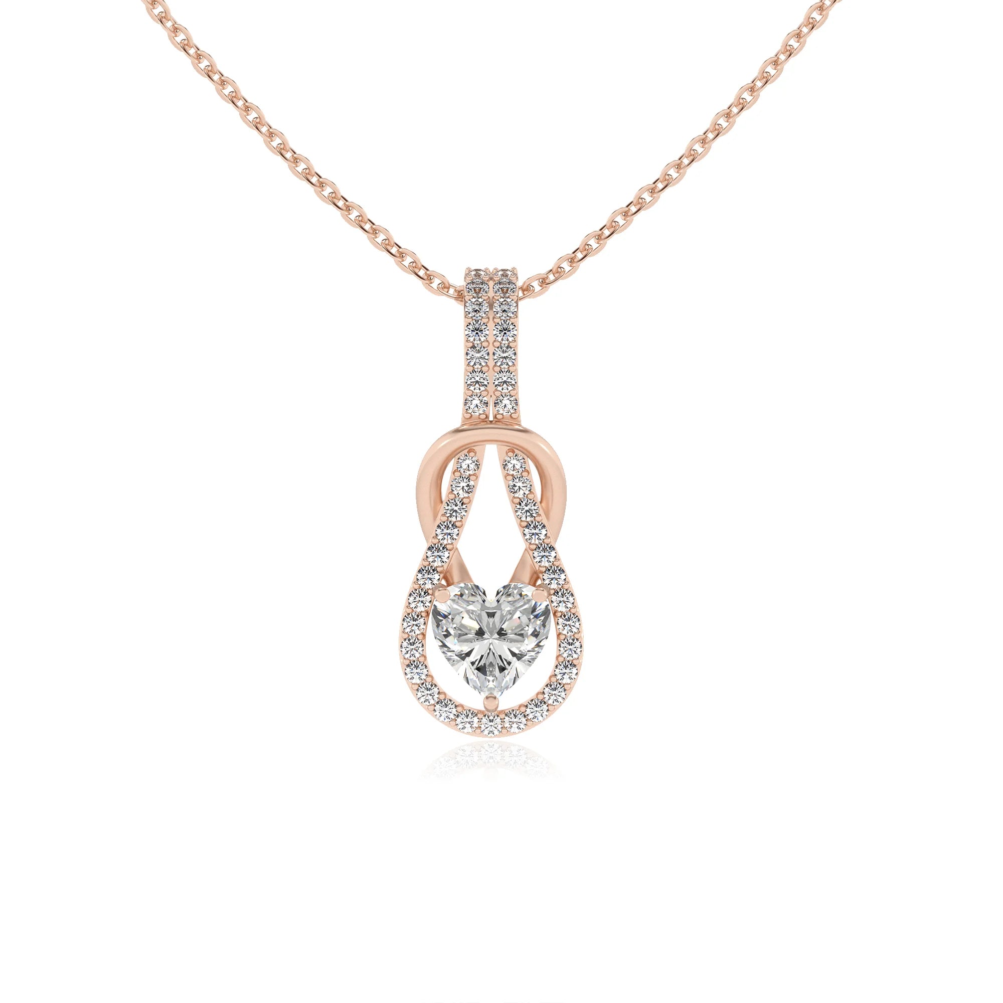 lab grown moissanite heart infinity  v-bale necklaces in rose gold 