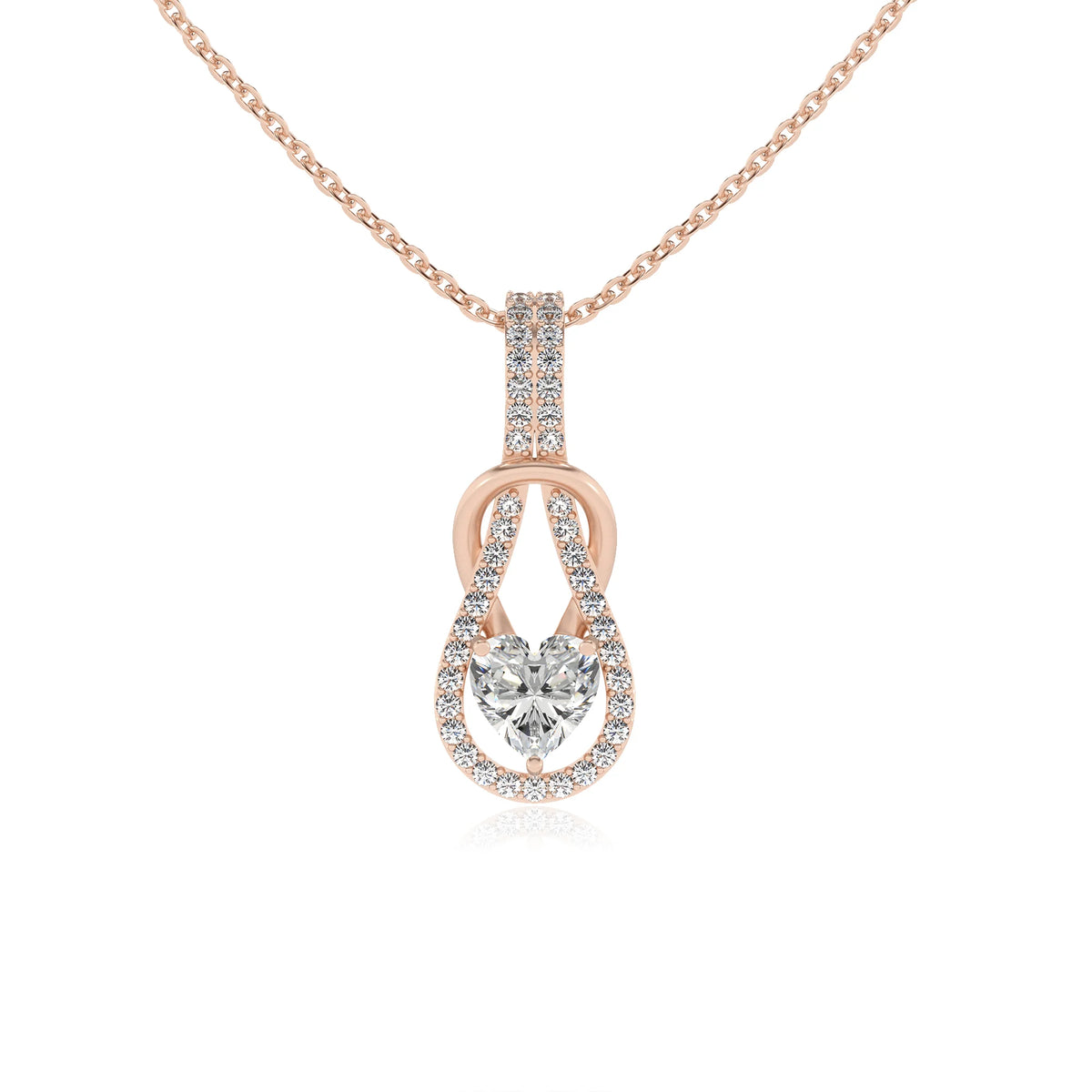 lab grown moissanite heart infinity  v-bale necklaces in rose gold 