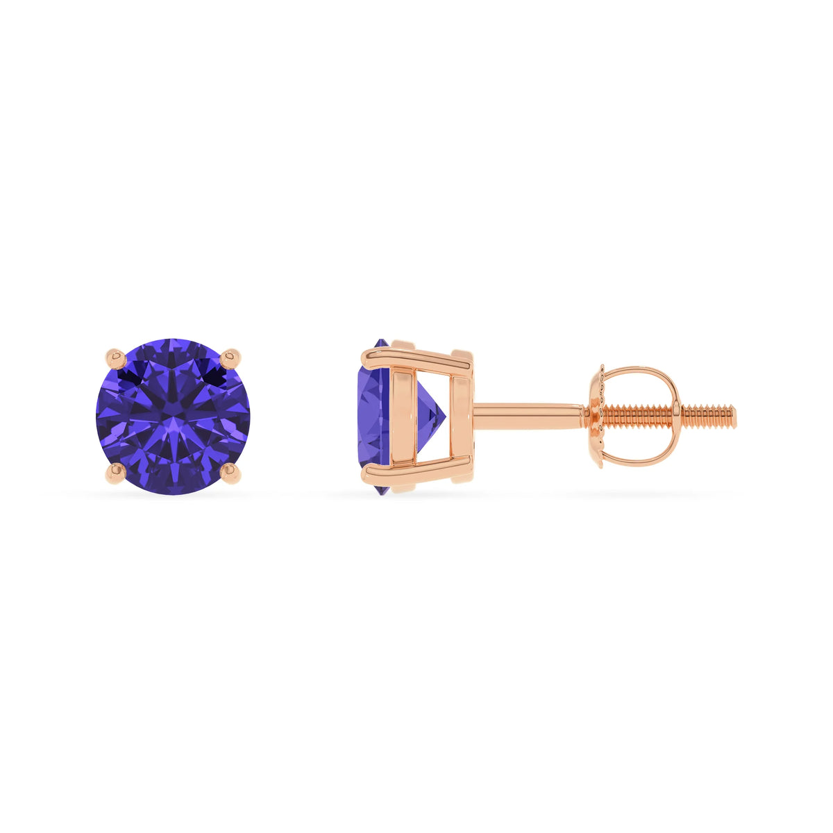 lab grown tanzanite round stud earrings in rose gold 