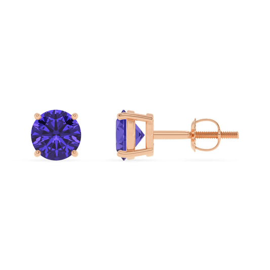 lab grown tanzanite round stud earrings in rose gold 