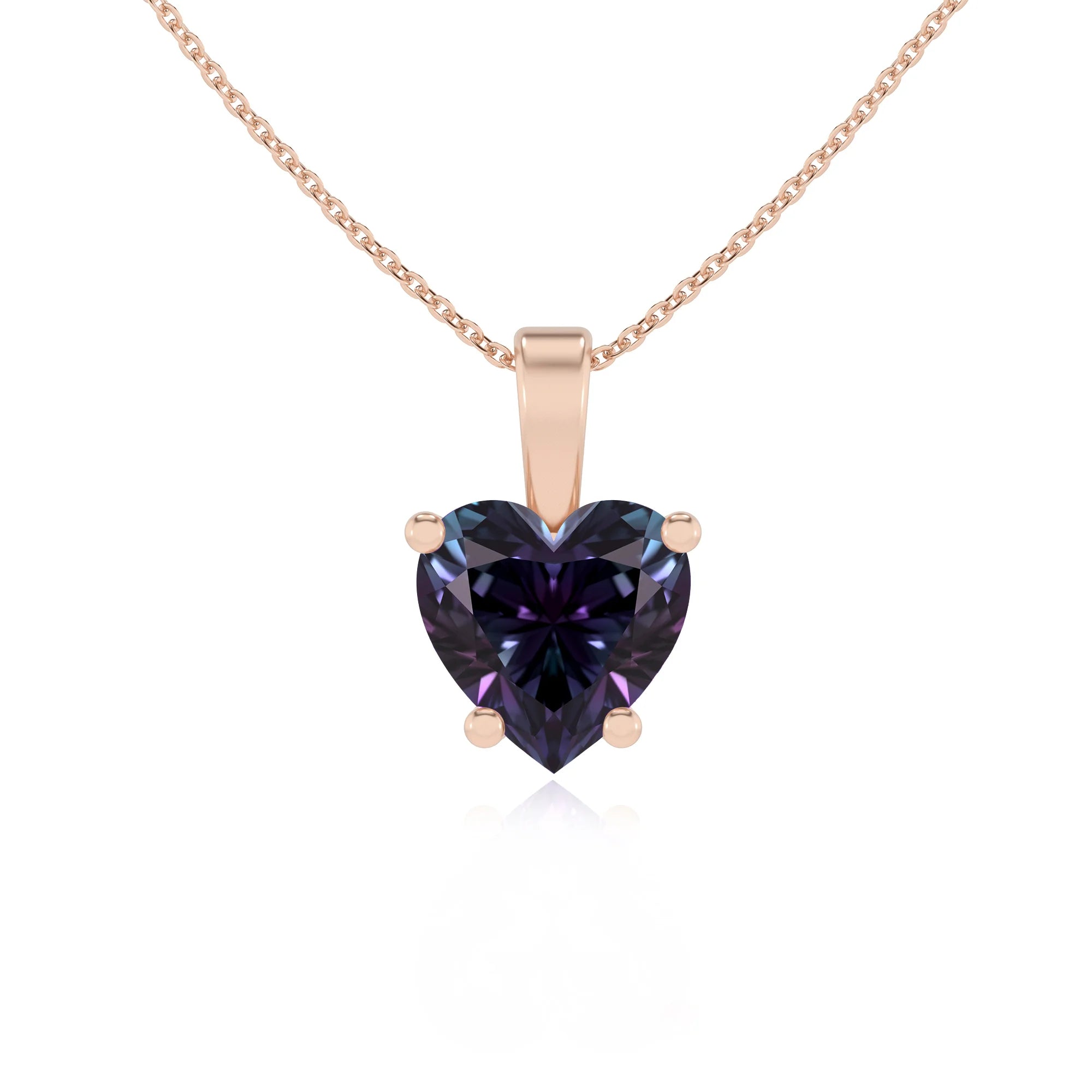 lab grown alexandrite heart solitaire necklaces in rose gold 