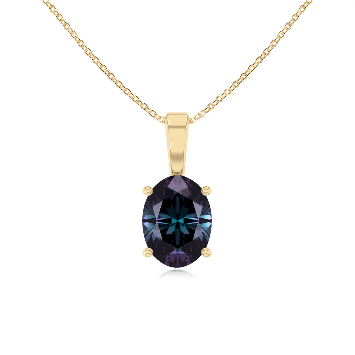 lab grown alexandrite oval solitaire necklaces in yellow gold 