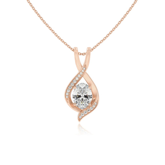 lab grown moissanite oval solitaire necklaces in rose gold 
