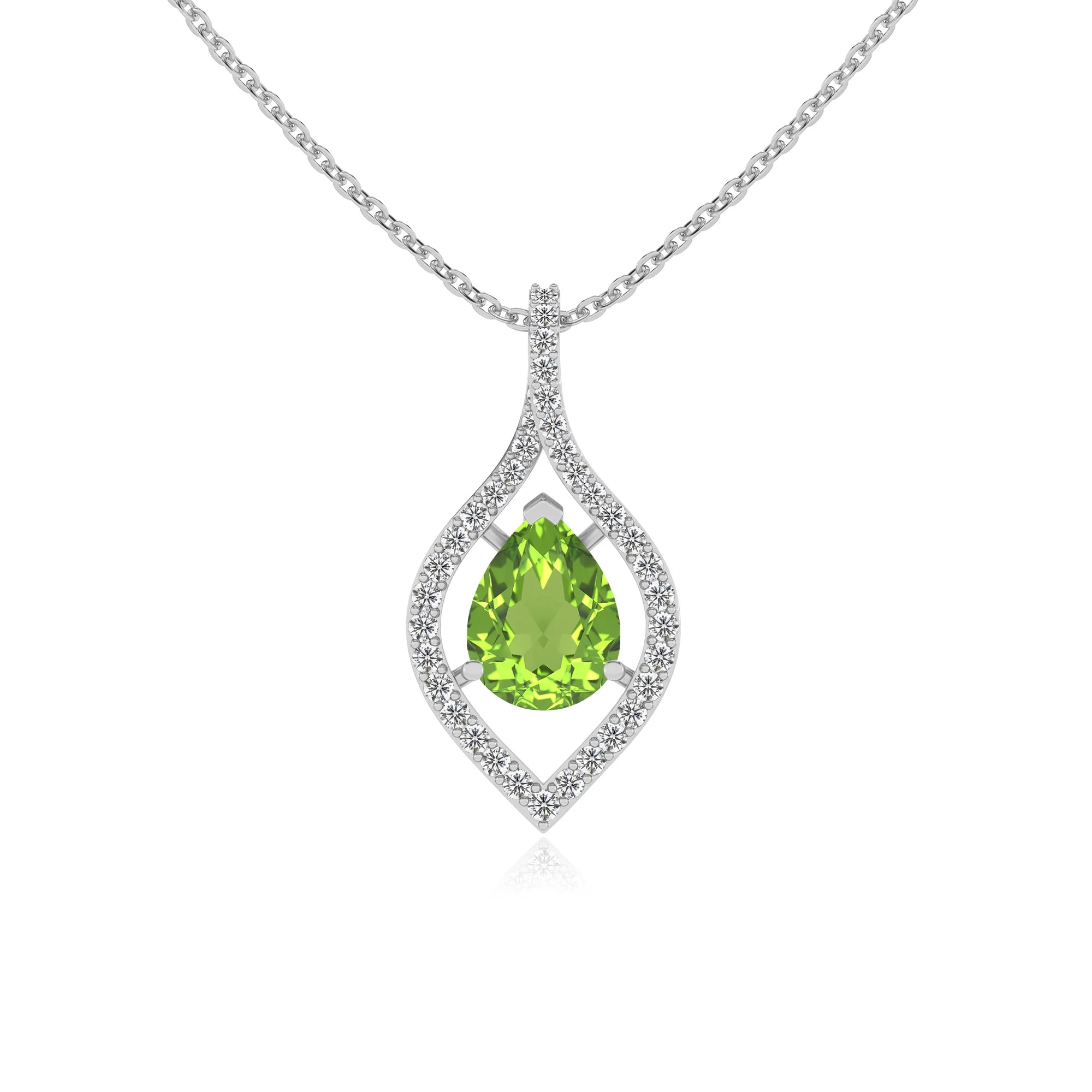natural peridot pear infinity necklaces in platinum 