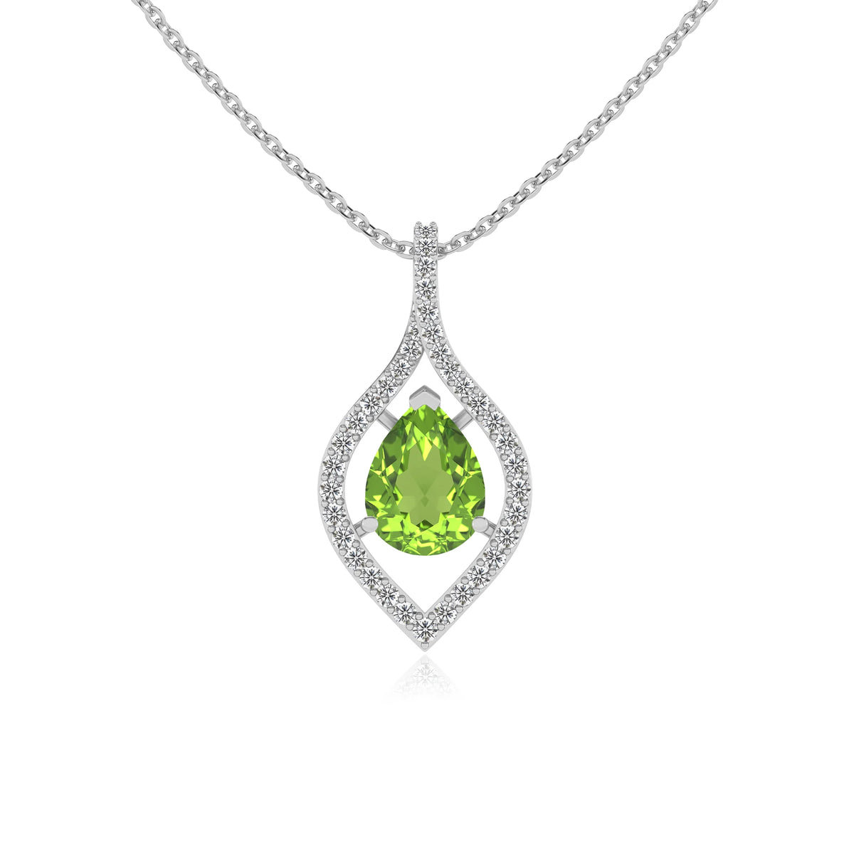natural peridot pear infinity necklaces in platinum 