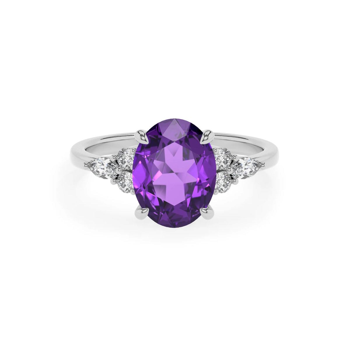 lab grown amethyst oval solitaire rings in sterling silver 