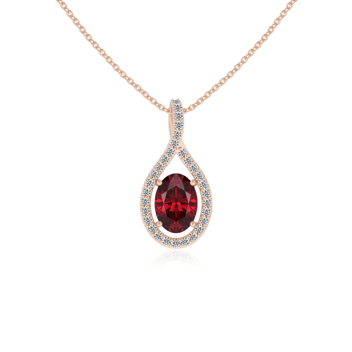 lab grown ruby oval solitaire necklaces in rose gold 