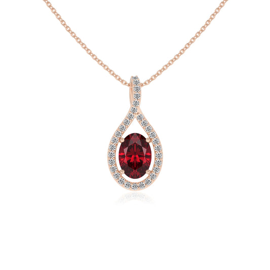 lab grown ruby oval solitaire necklaces in rose gold 