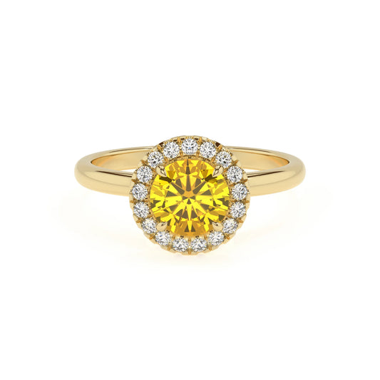 lab grown yellow-sapphire round solitaire rings in yellow gold 