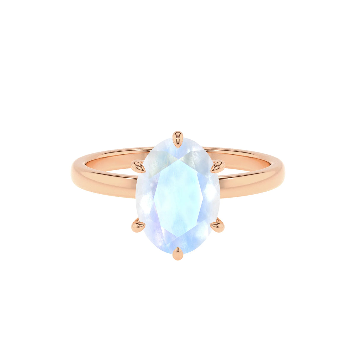 natural rainbow-moonstone oval solitaire rings in rose gold 