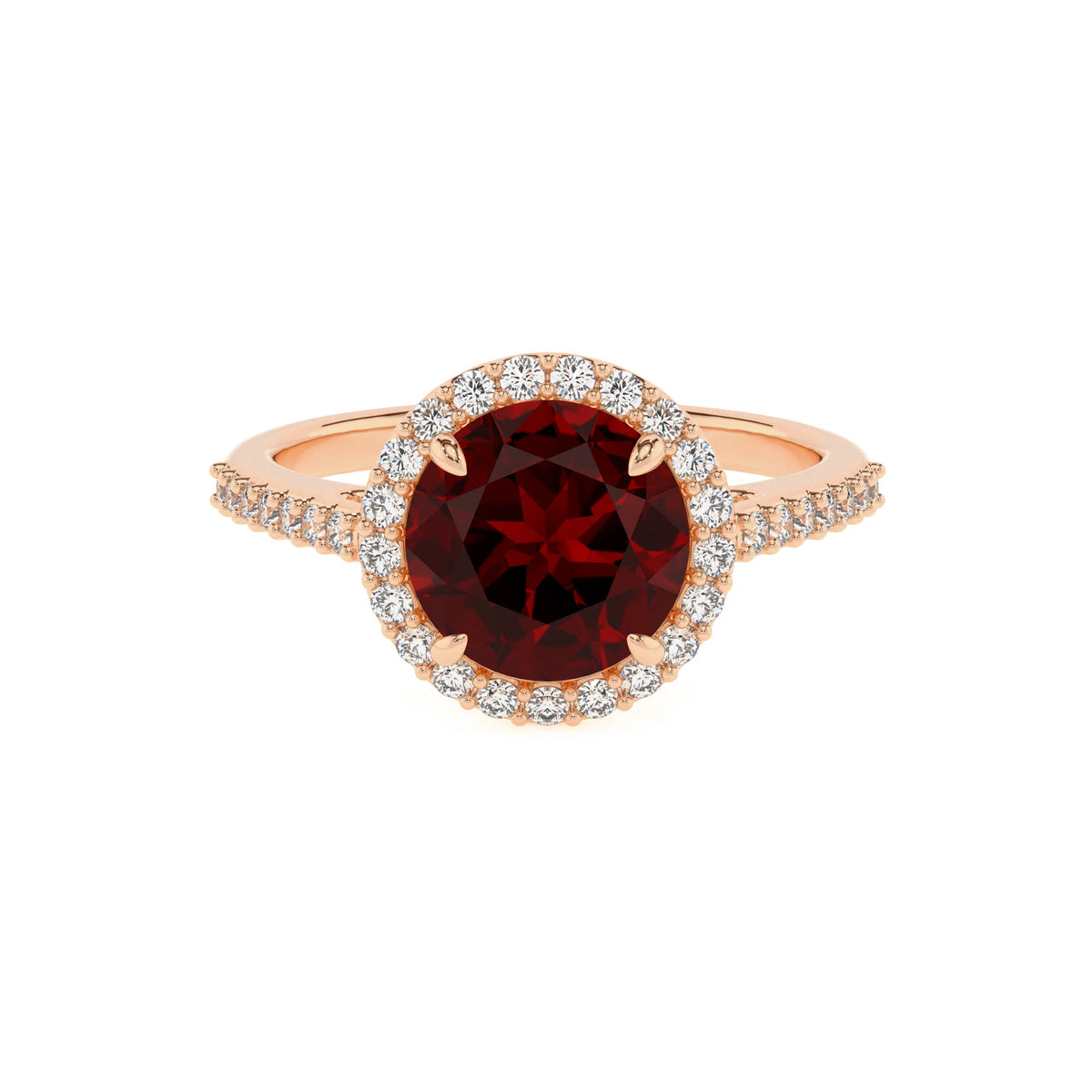 natural garnet round solitaire rings in rose gold 