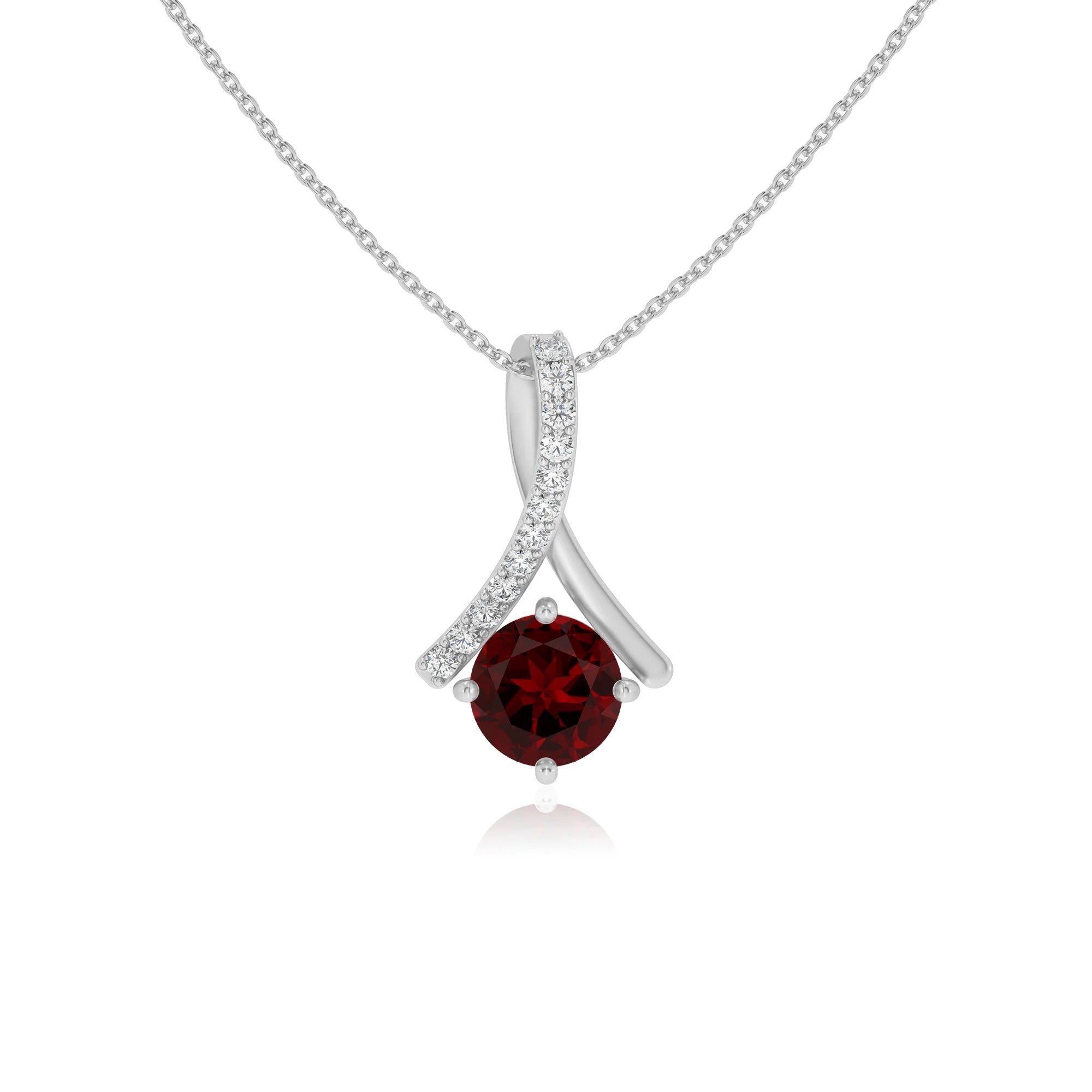 natural garnet round solitaire necklaces in platinum 