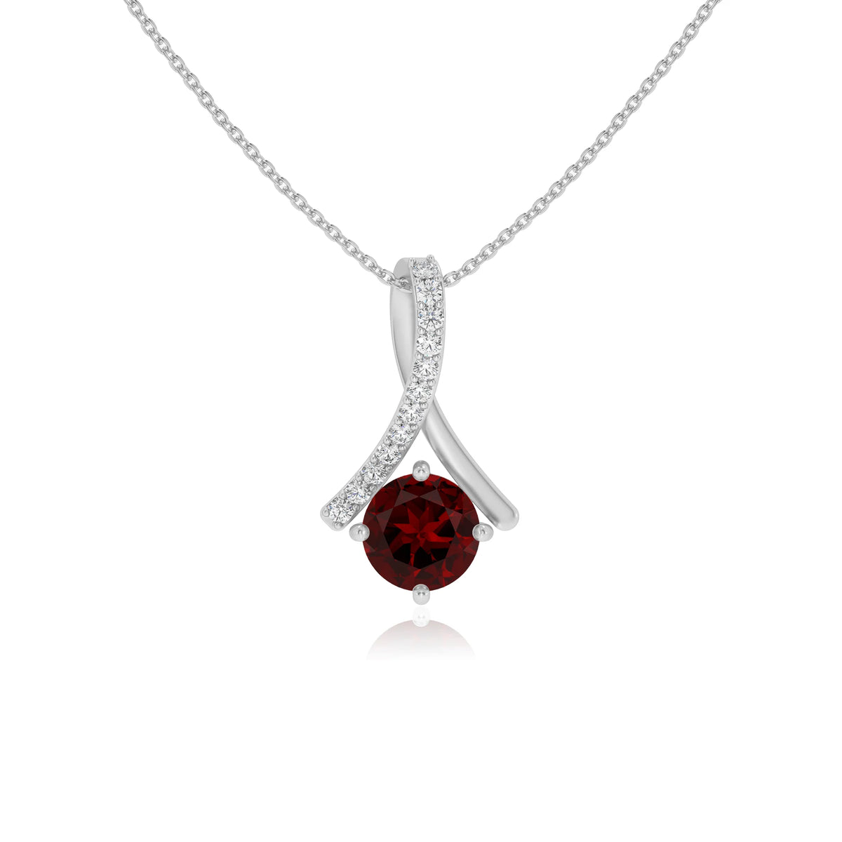 natural garnet round solitaire necklaces in platinum 