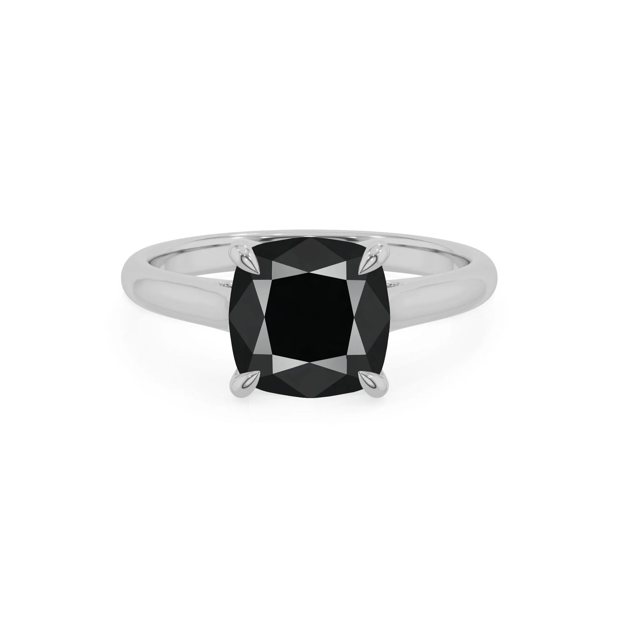natural black-onyx cushion solitaire rings in sterling silver 
