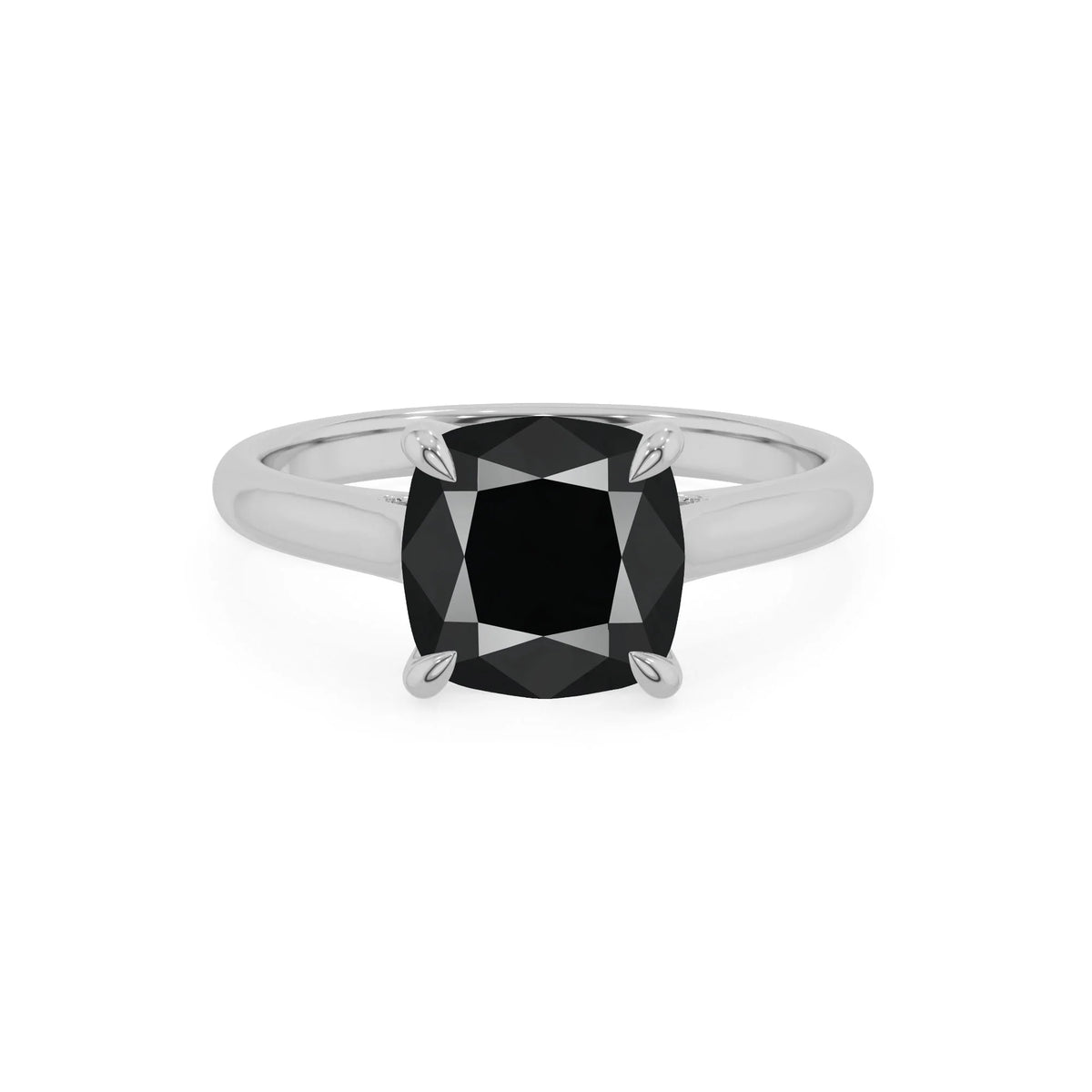 natural black-onyx cushion solitaire rings in sterling silver 