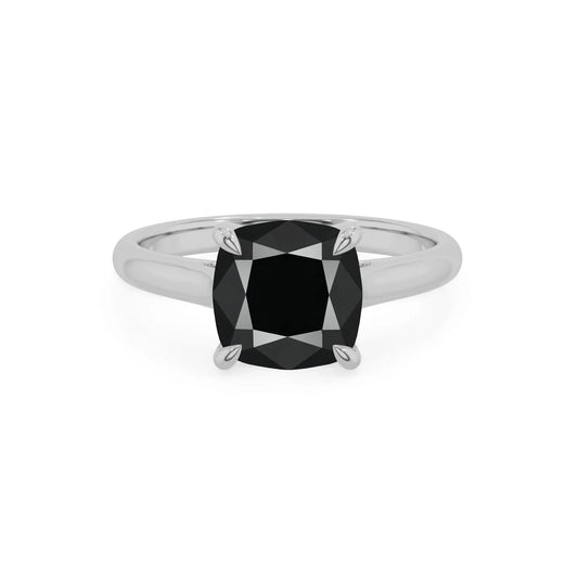 natural black-onyx cushion solitaire rings in sterling silver 