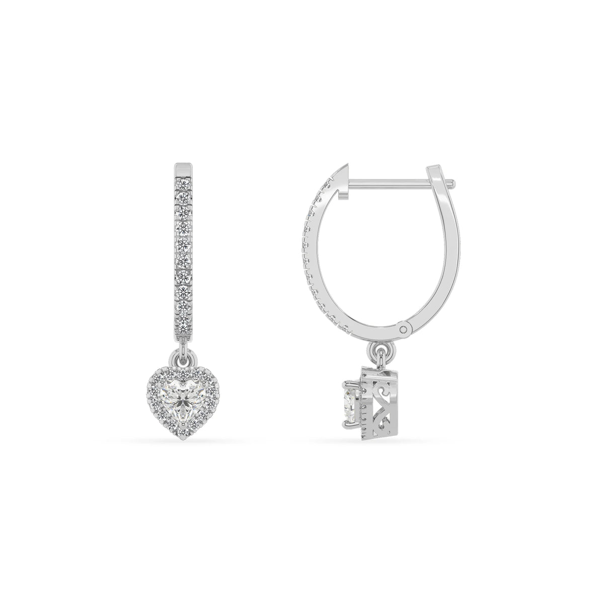 lab grown moissanite heart drop earrings in sterling silver 