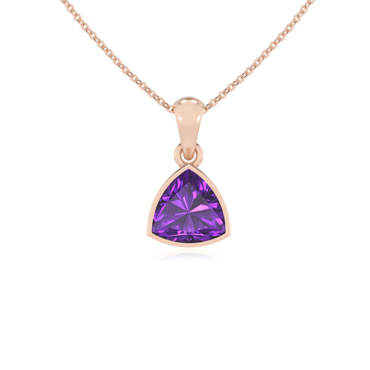lab grown amethyst trillion solitaire necklaces in rose gold 
