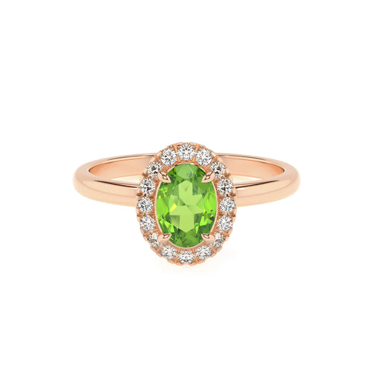 natural peridot oval solitaire rings in rose gold 