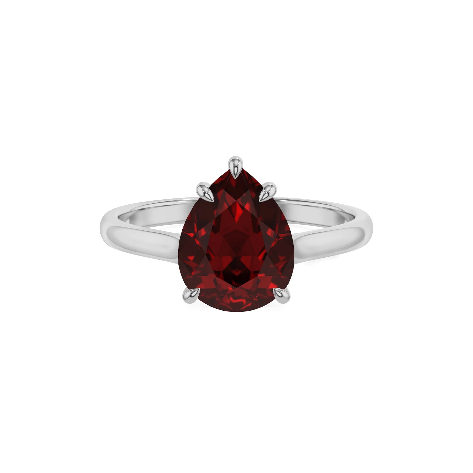 natural garnet pear solitaire rings in platinum 