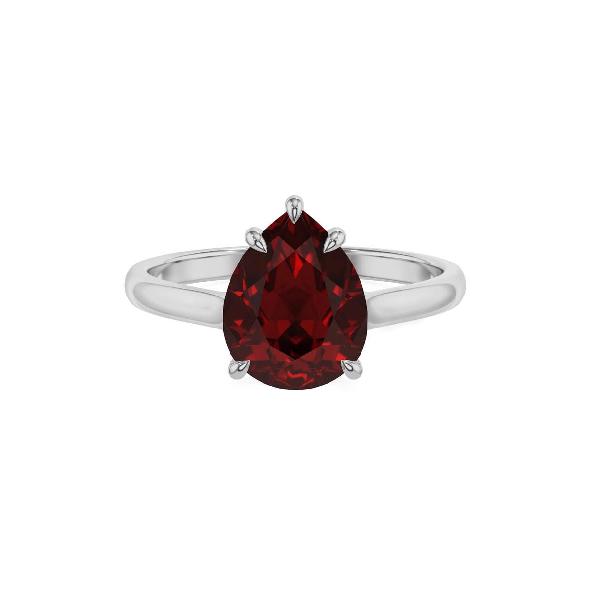 natural garnet pear solitaire rings in platinum 