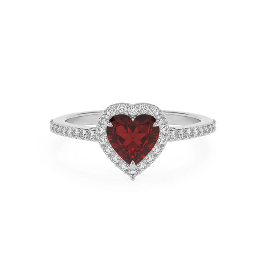 natural garnet heart solitaire rings in platinum 