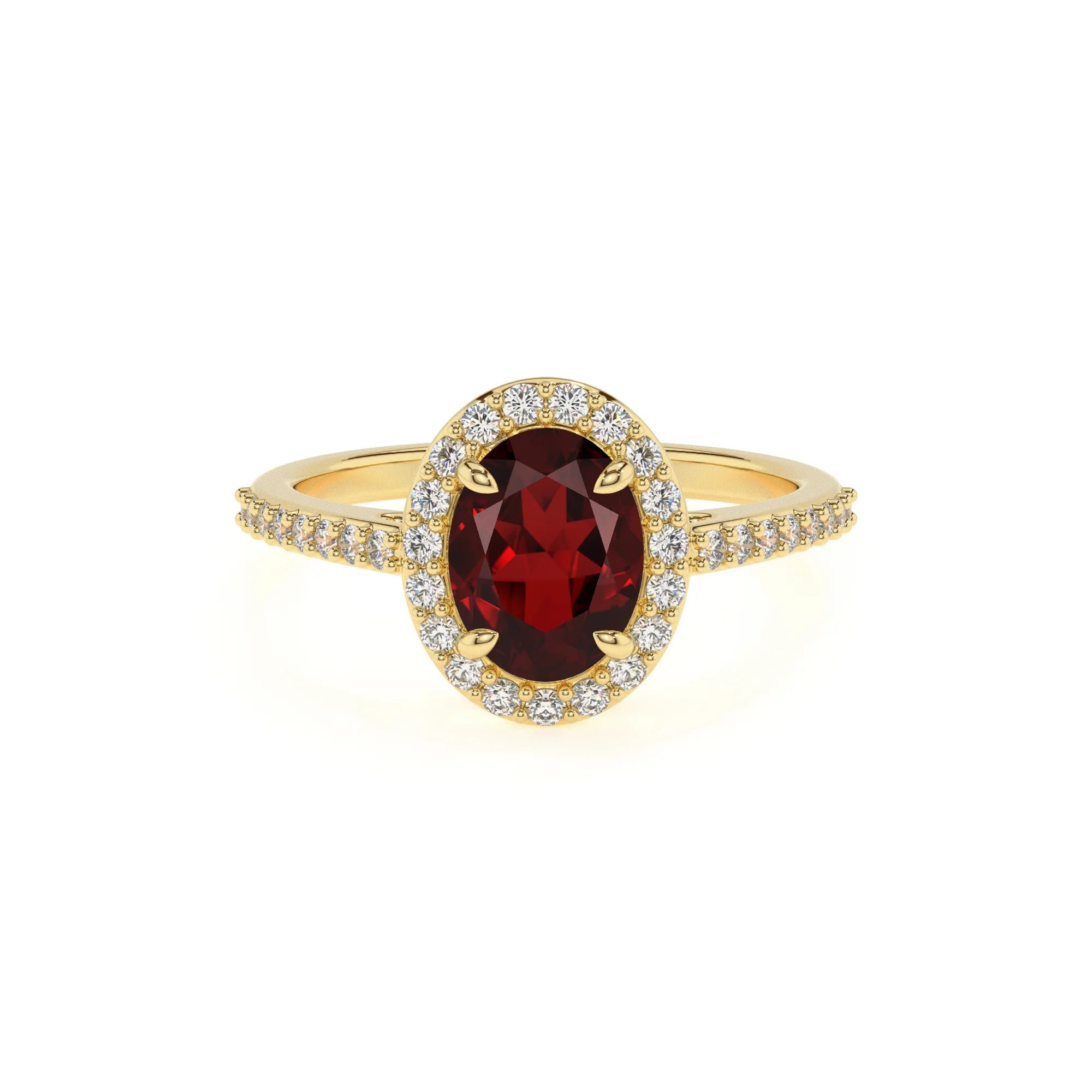 natural garnet oval solitaire rings in yellow gold 