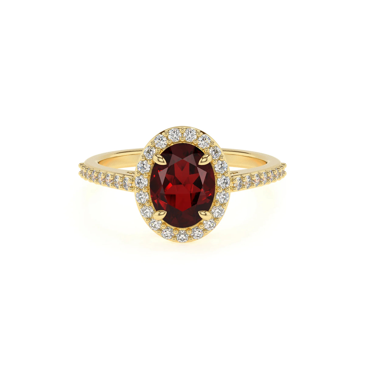 natural garnet oval solitaire rings in yellow gold 