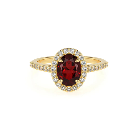 natural garnet oval solitaire rings in yellow gold 