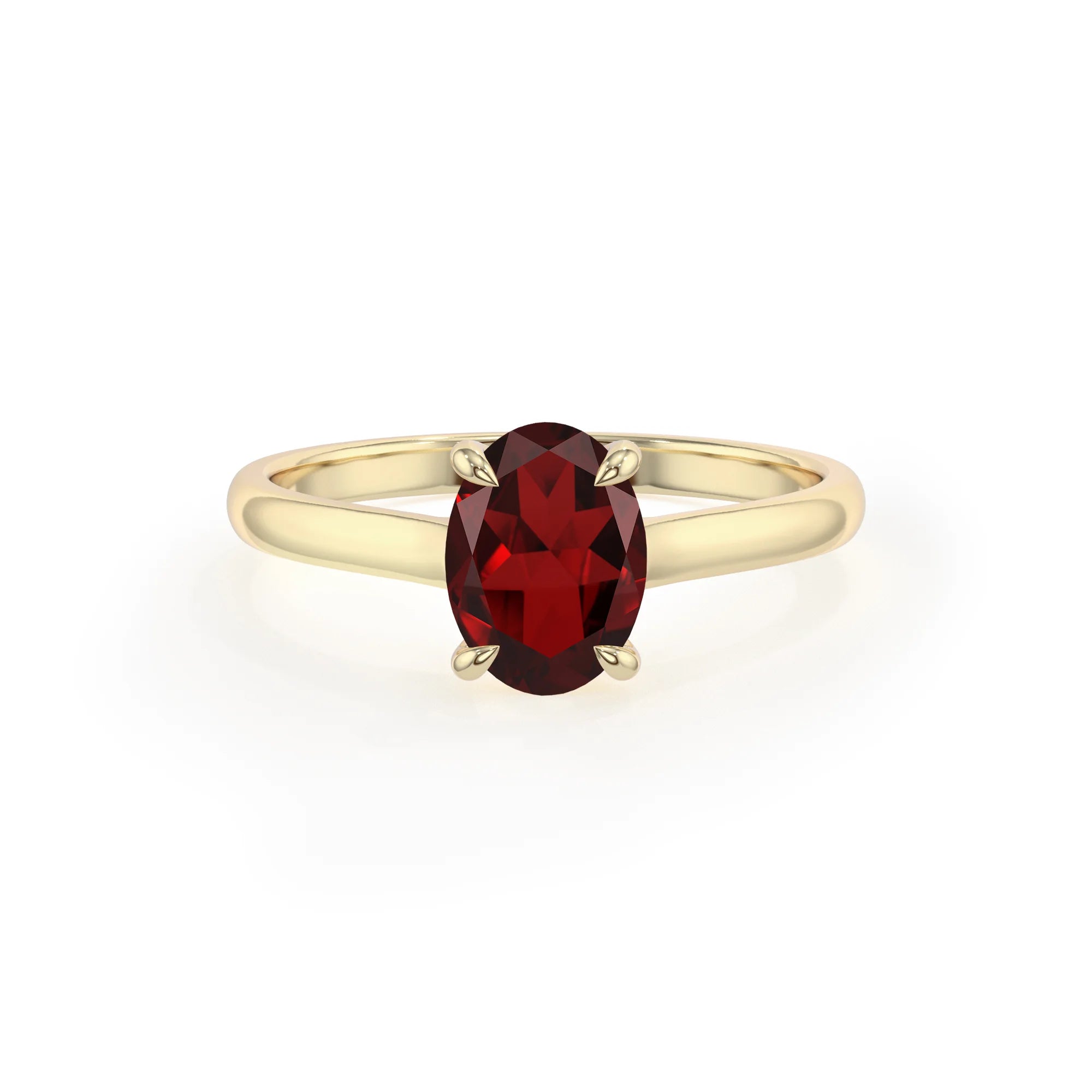 natural garnet oval solitaire rings in yellow gold 