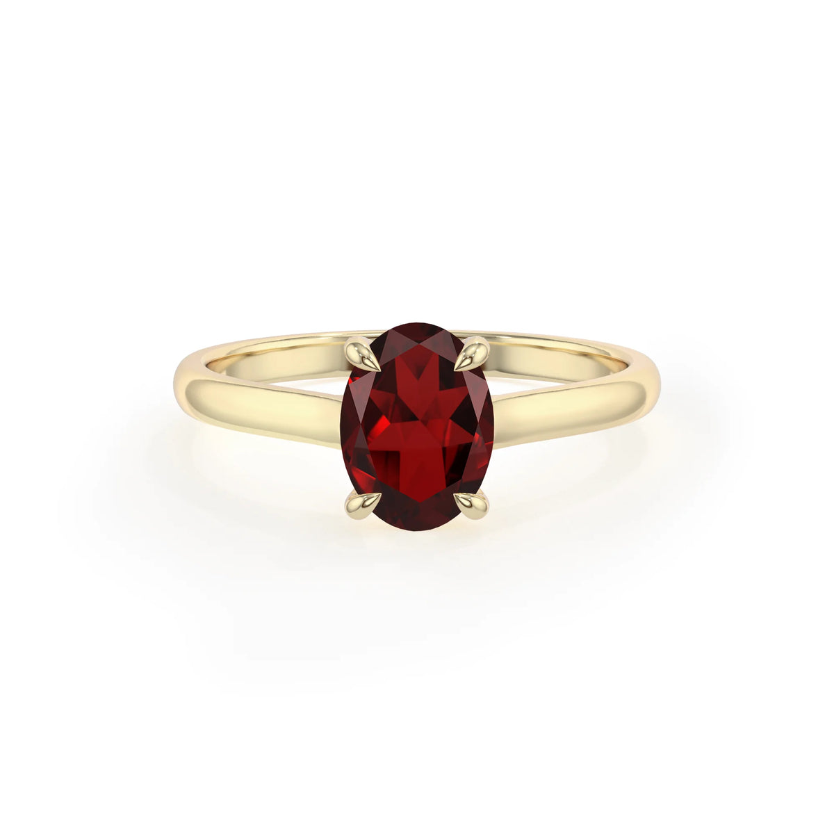 natural garnet oval solitaire rings in yellow gold 