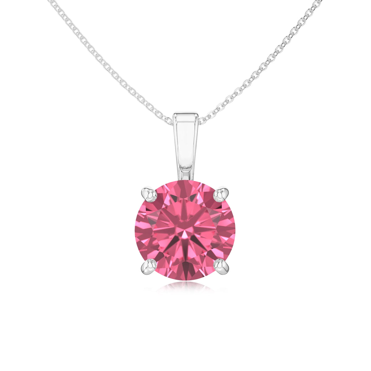 lab grown pink-tourmaline round solitaire necklaces in platinum 
