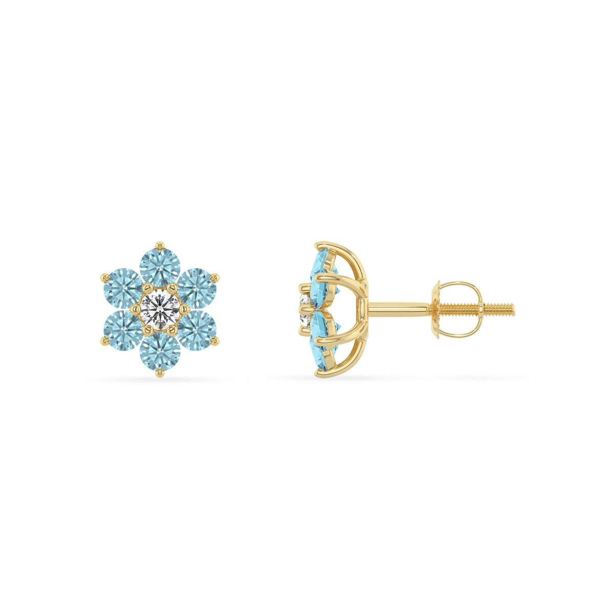 Lab Grown Aquamarine Round Stud Earrings with Diamond