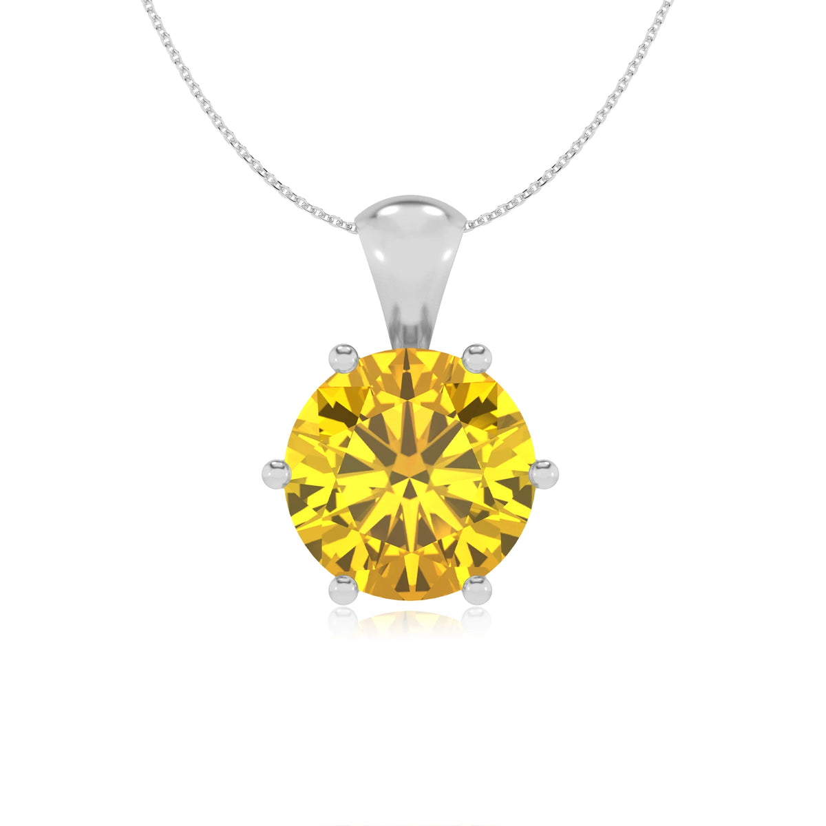 lab grown yellow-sapphire round solitaire necklaces in platinum 