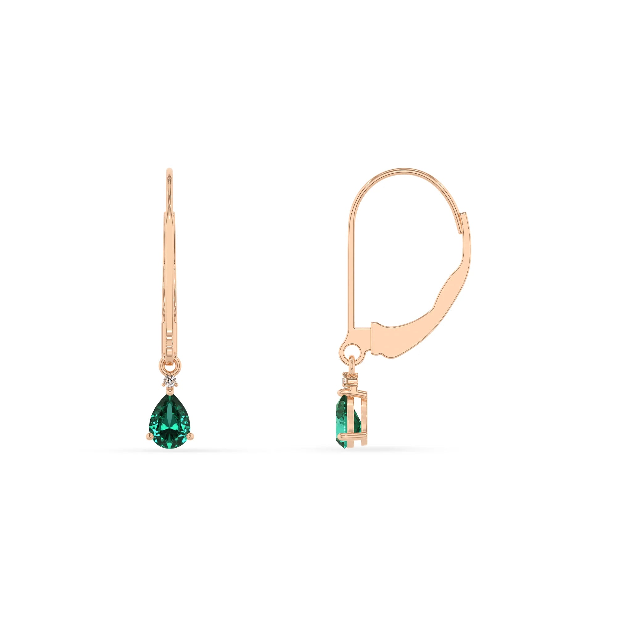 lab grown emerald pear drop earrings in rose gold 