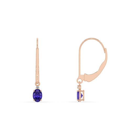 lab grown tanzanite oval drop earrings in rose gold 