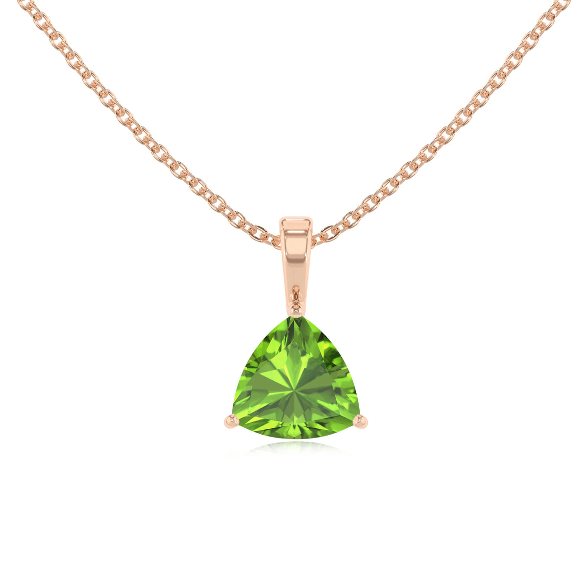natural peridot trillion solitaire necklaces in rose gold 